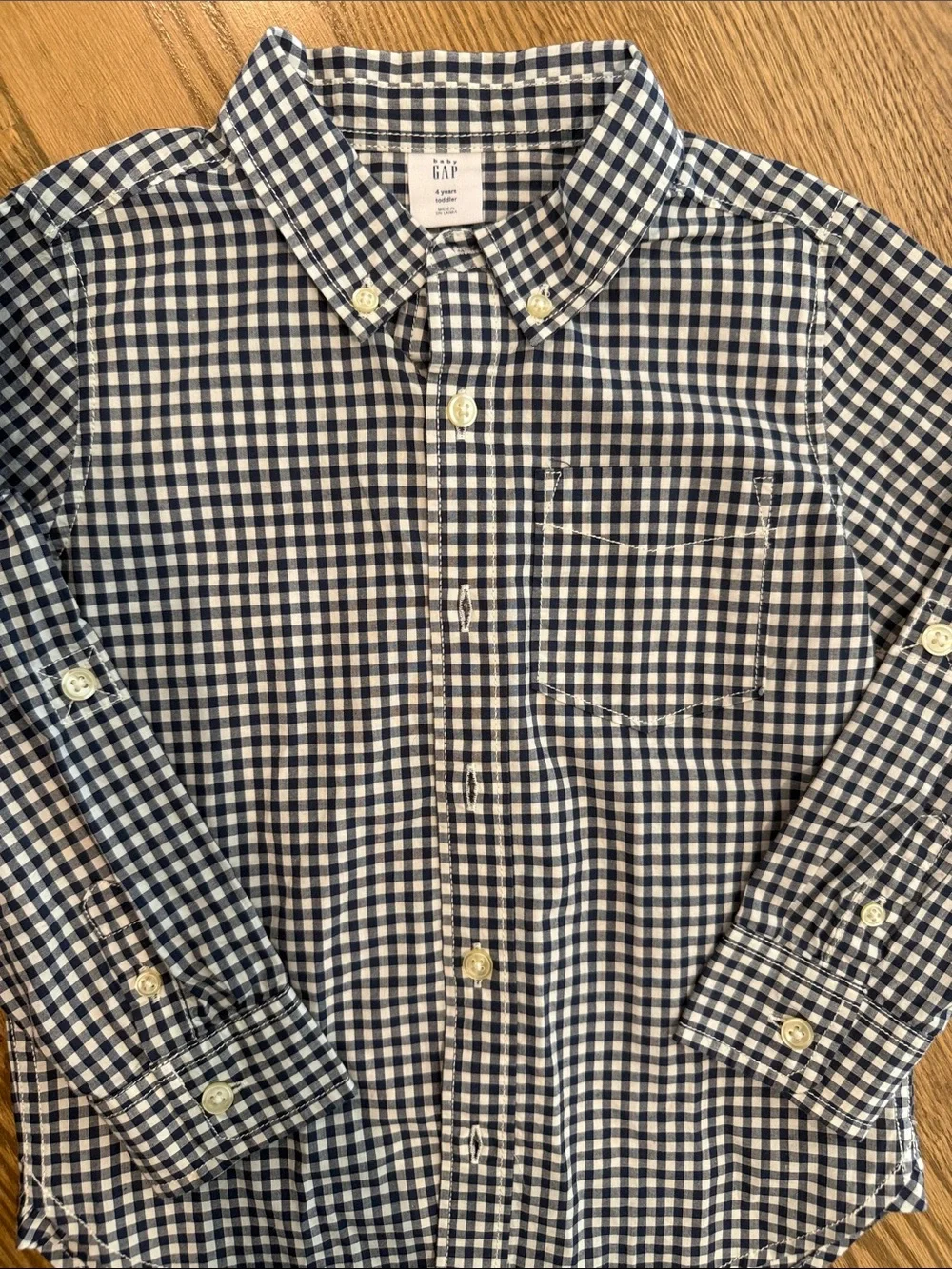 GAP Navy and White Gingham Button-Down Shirt Boys 4T